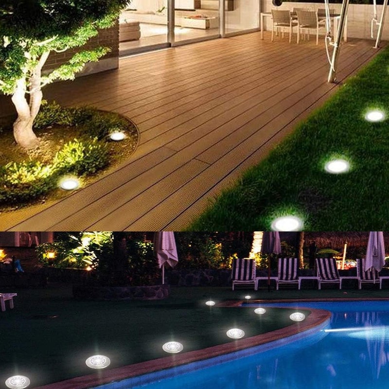 BRIZLER Solar Ground Lights, 12 Pack 8 LED In-Ground Lights, Waterproof Solar Disk Light Garden Lighting Outdoor Landscape Lighting Disc Light for Pathway Lawn Yard Driveway Walkway, Cool White - Image 3